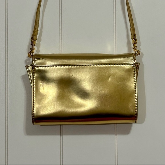 Tory Burch Perforated Logo Metallic Gold Leather Clutch Crossbody - Picture 3 of 16